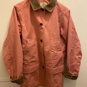 Classic Vintage L.L. Bean Women's Pink Barn Coat with Brown Corduroy Trim